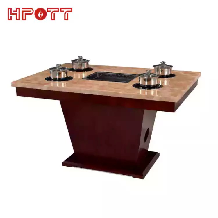 Built In Hot Pot Induction Cooker Table With Bbq Grill HPOTT