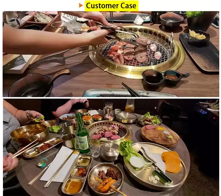 Restaurant Optional Charcoal Gas Electric Round Yakiniku BBQ Grill Table For Sale HPOTT
