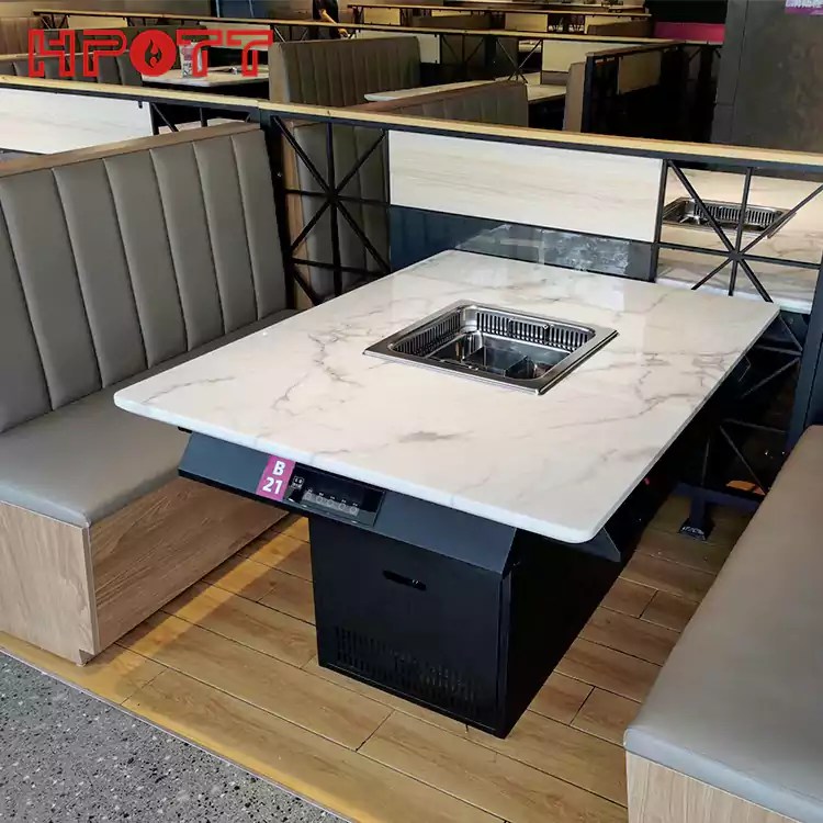 Chinese Marble Electric Built in Square Hot Pot Table For Restaurant