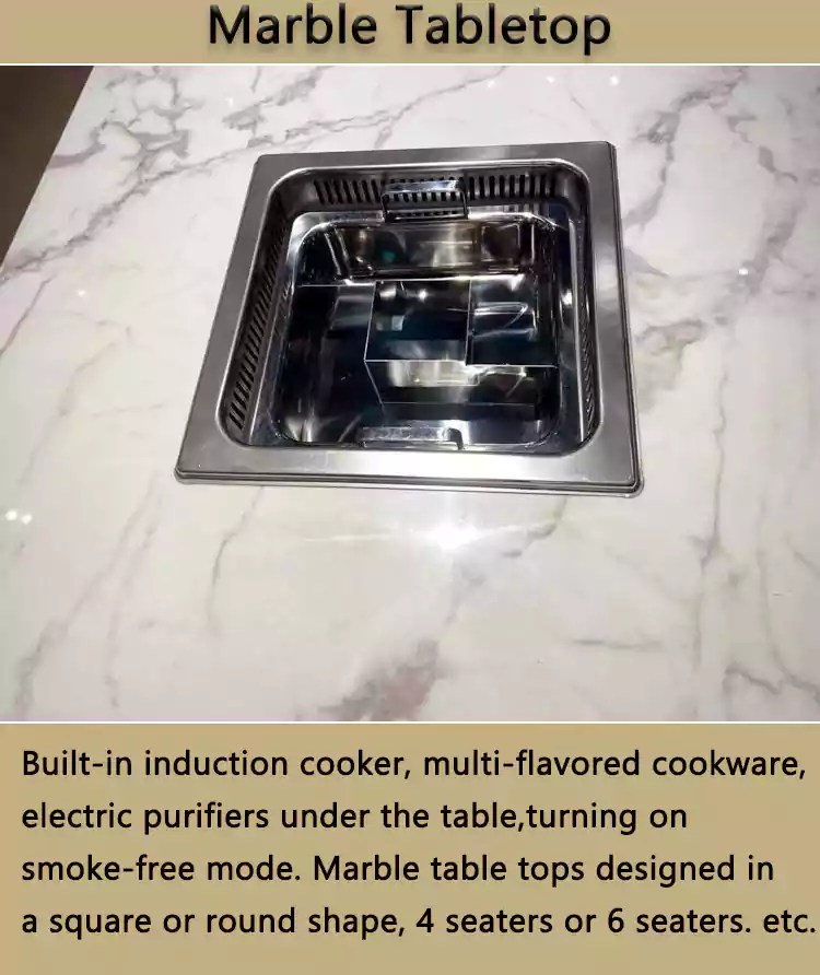 Chinese Marble Electric Built in Square Hot Pot Table For Restaurant