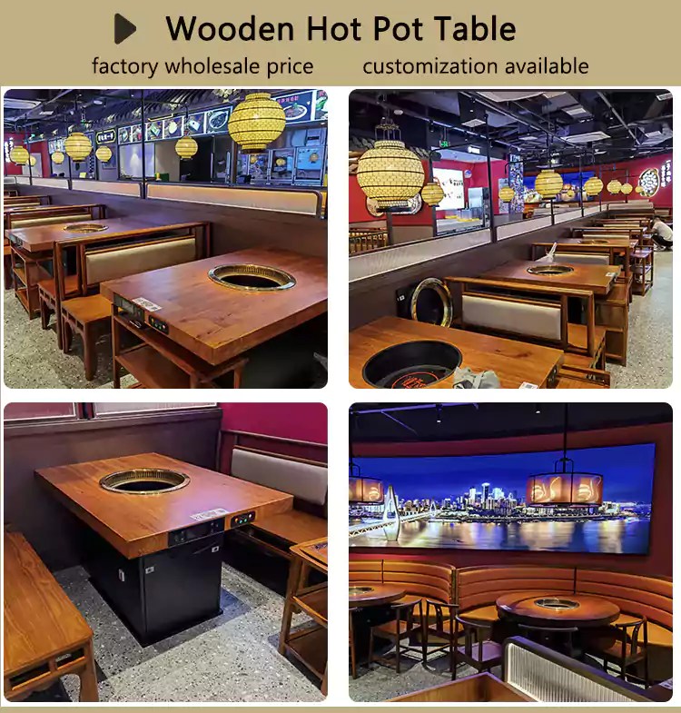 Commercial Smokeless Restaurant Solid Wood Hot Pot Table