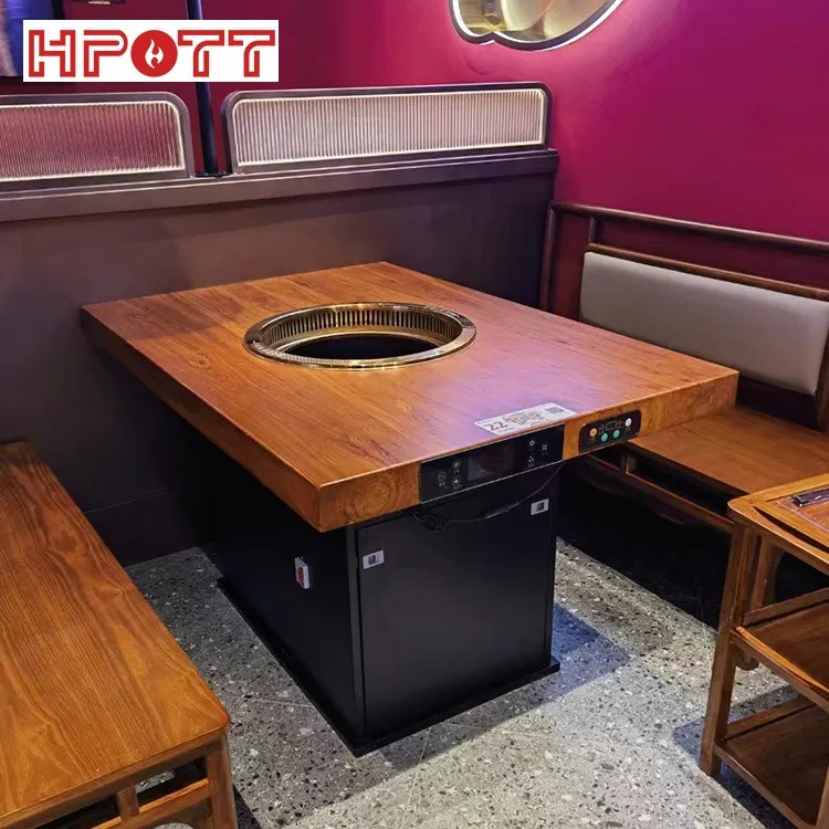 Commercial Smokeless Restaurant Solid Wood Hot Pot Table