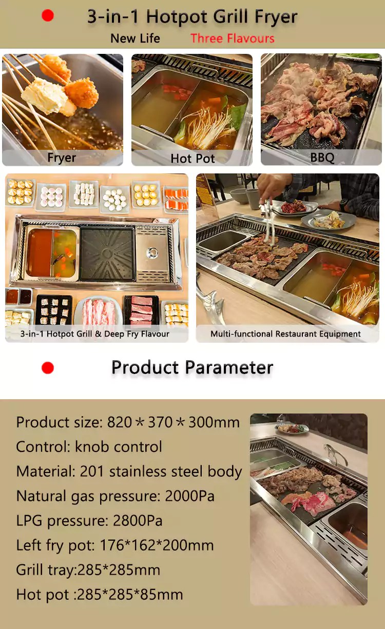 3in1 Hot Pot Grill Fryer Combo Equipment For Restaurant Table HPOTT