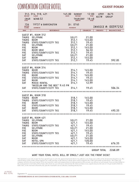 Hotel Bill Hand Prop Room
