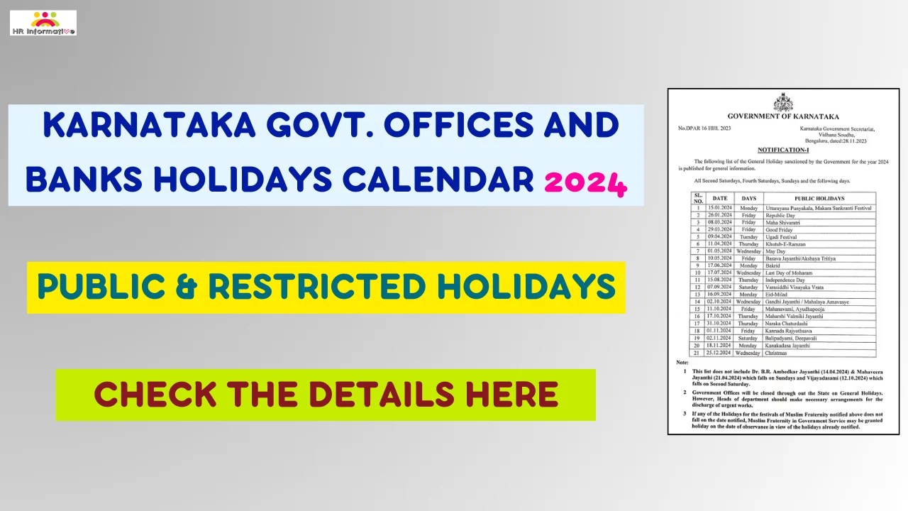 Karnataka Government and Bank Holidays List 2024 Notification, Download