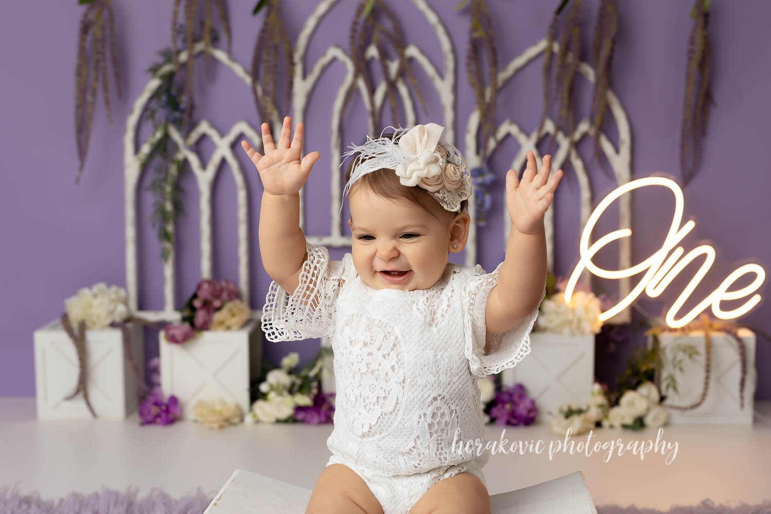 Kitchener Waterloo Pretty Purple Vintage Cake Smash Herakovic Photography