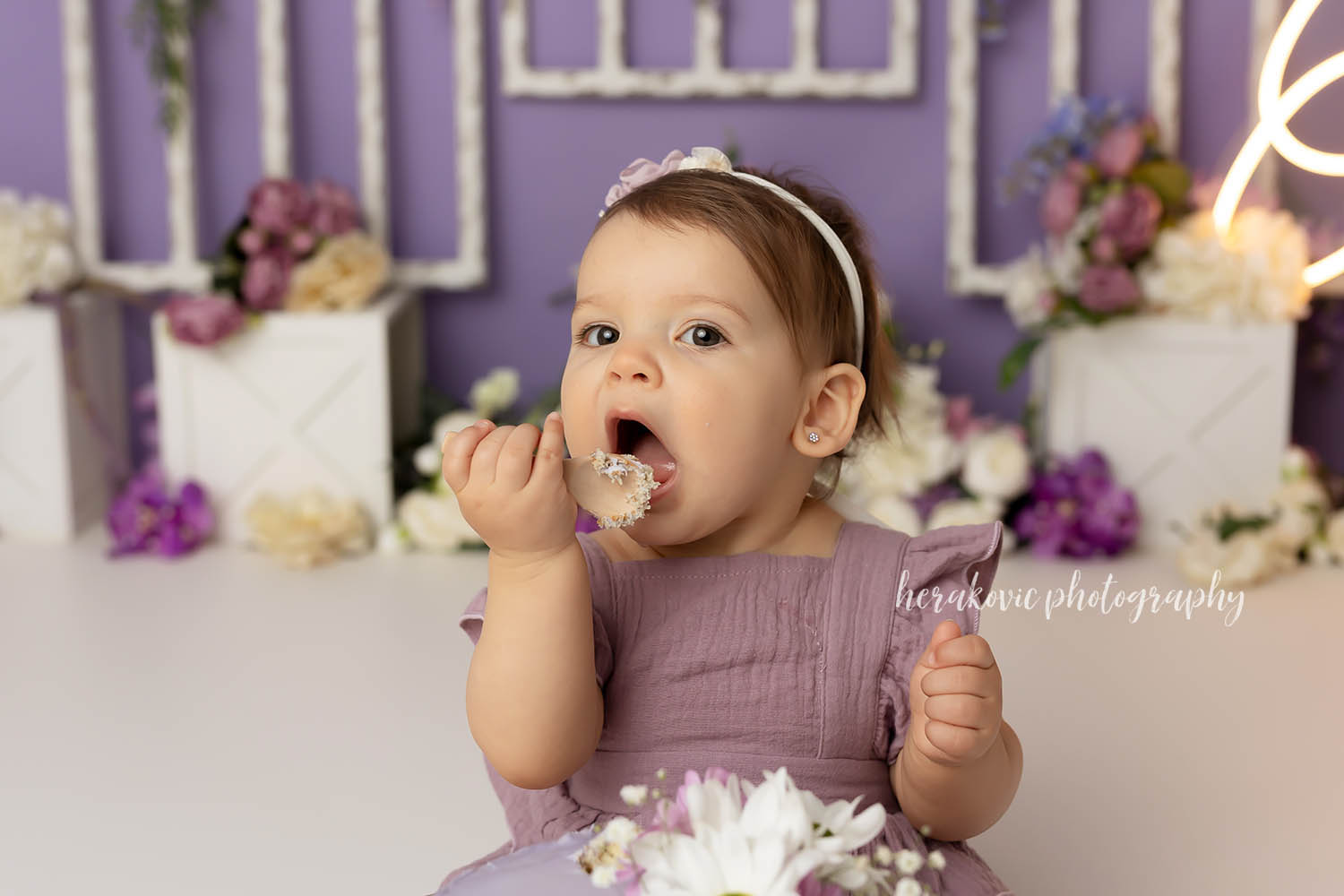 Kitchener Waterloo Pretty Purple Vintage Cake Smash Herakovic Photography