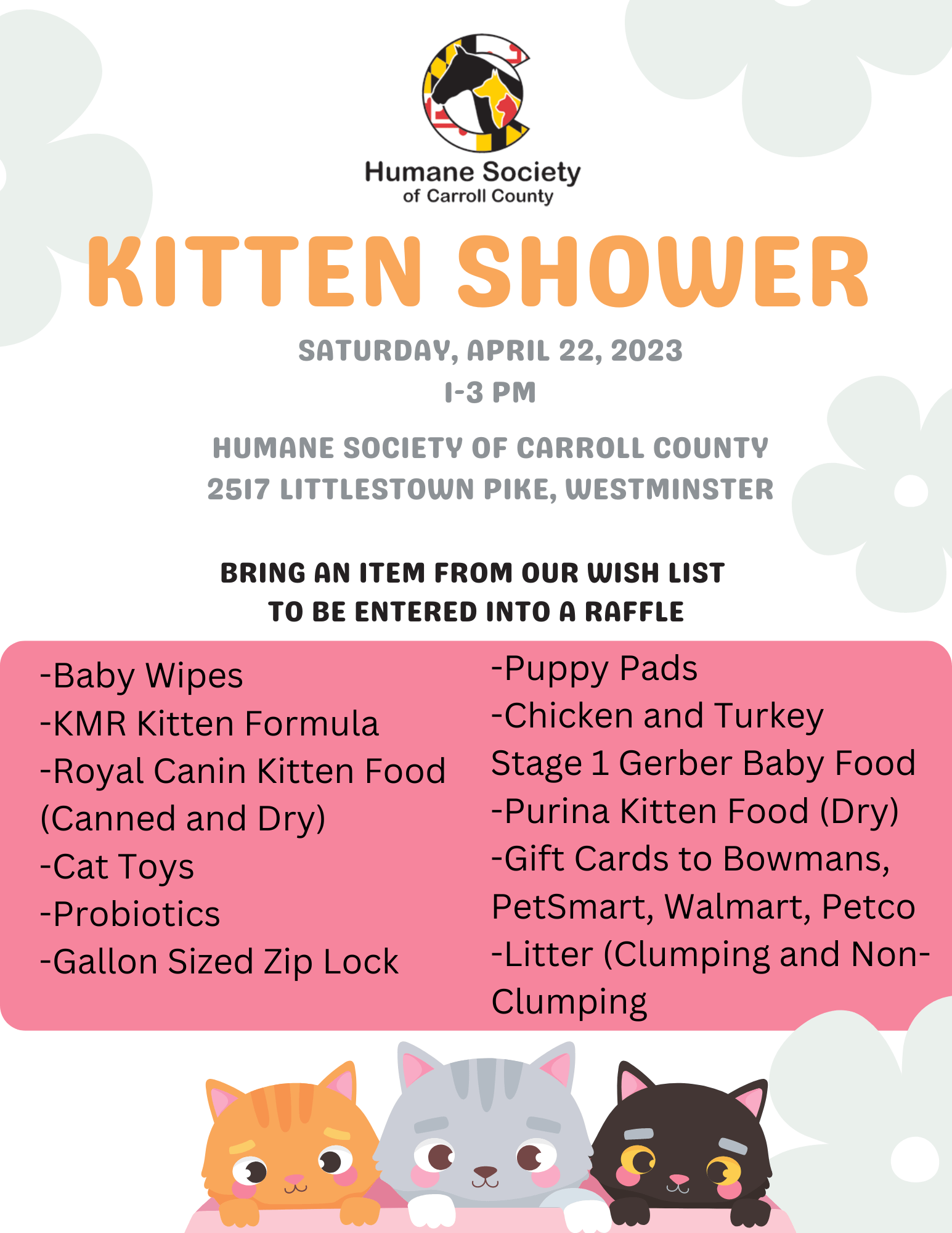 Kitten Shower Humane Society of Carroll County