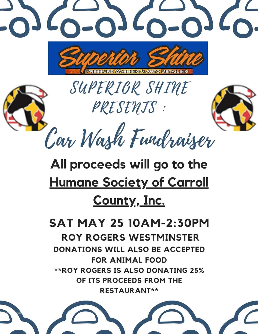 Car Wash Fundraiser at Roy Rogers Humane Society of Carroll County