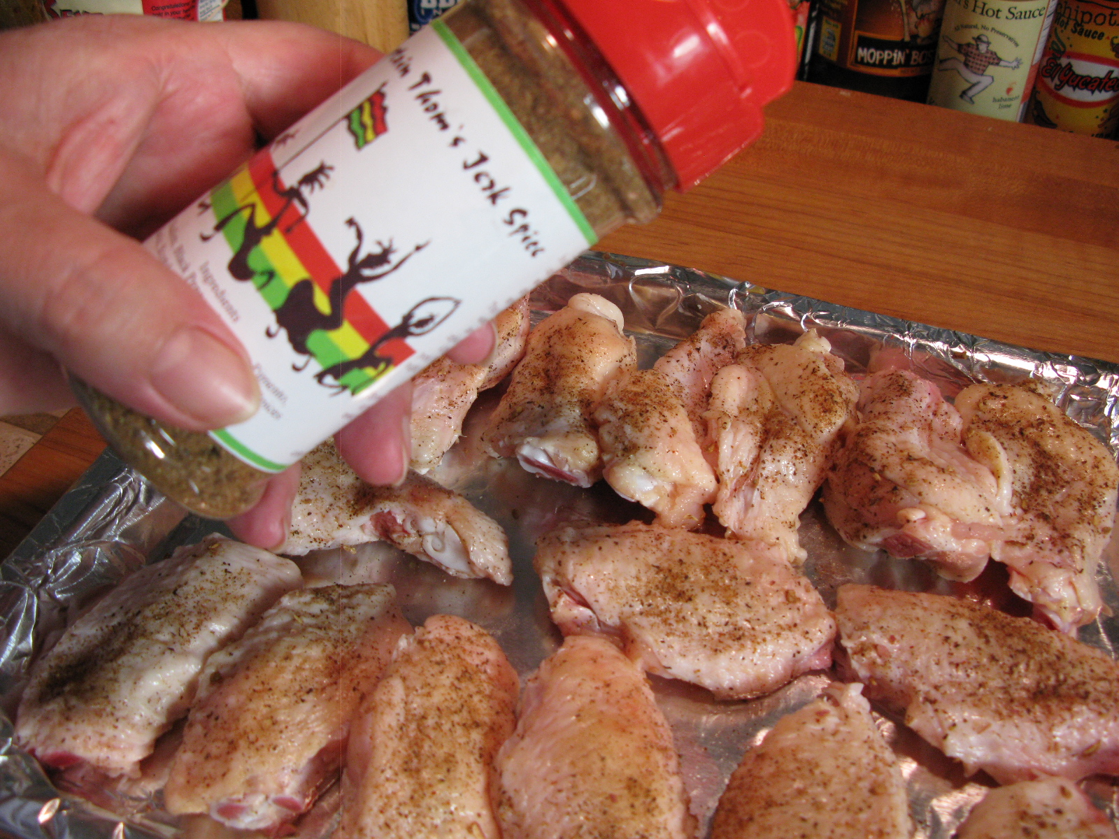 Captain Thoms Jerk Spice & Thai Monkey Sauce on Wings HotSauceDaily