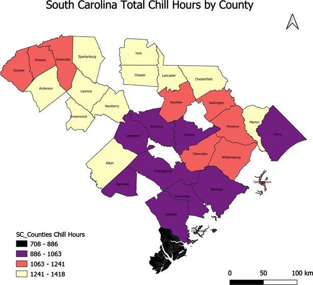 CountySpecific Chill Hours Accumulation in South Carolina