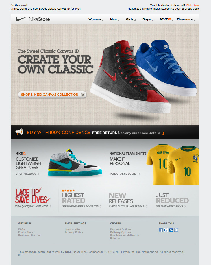 Nike Store Canvas Collection email HTML Email Gallery