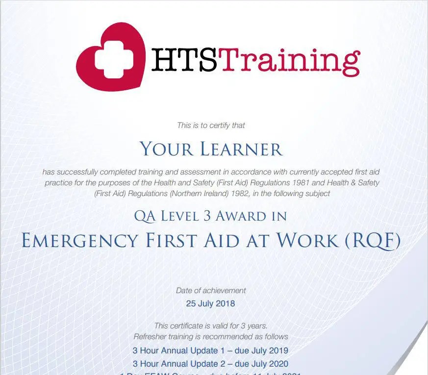 How long does a first aid certificate last? HTS First Aid Training