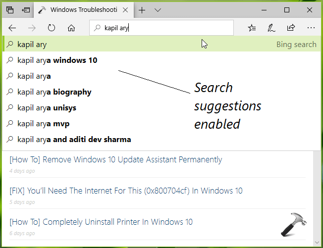 Deleting selected autocomplete entries in Microsoft Edge