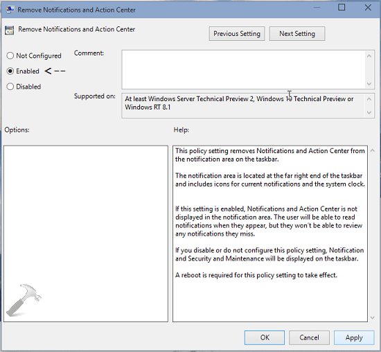 [How To] Remove Taskbar Notification Area In Windows 10