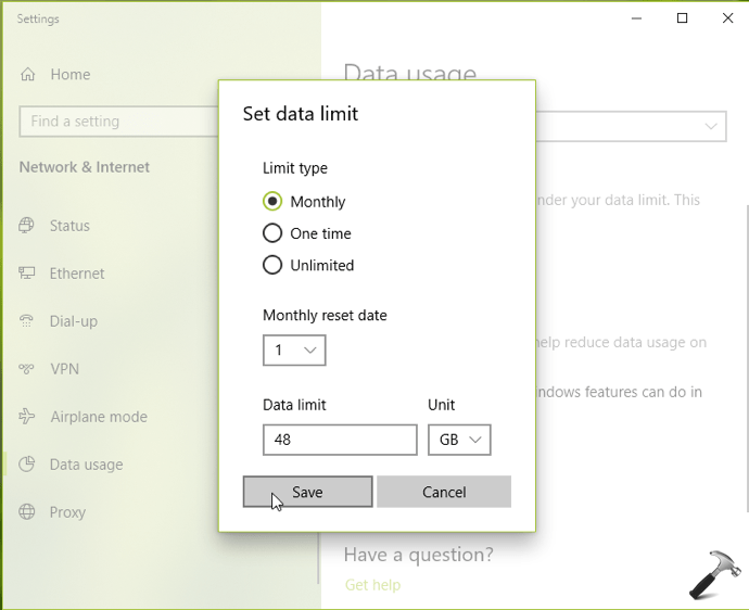 How To Set Data Limit For Network Connection In Windows 10