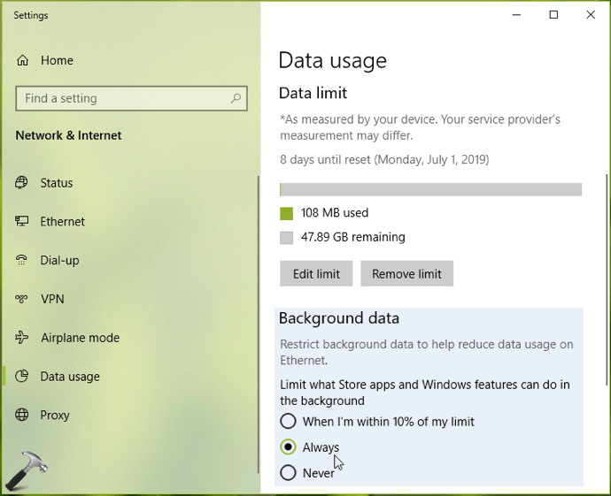 How To Set Data Limit For Network Connection In Windows 10
