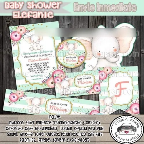 Kit Imprimible Baby Shower Elefante Mod1etiquetas Candy Bar Mebuscar