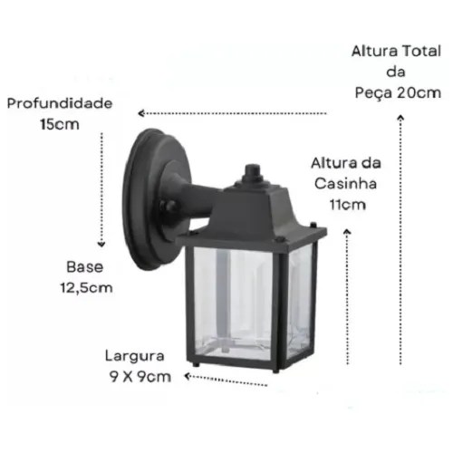 Luminária Arandela Parede Colonial Vintage Externa Quadrado R 62 em