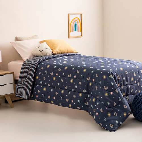 Acolchado Arredo 1 Plaza Reversible Arcoiris Y Cactus Azul , Compra Y Venta