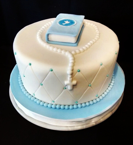 Torta De Comunion Varon Celeste Amarillo, Compra Y Venta