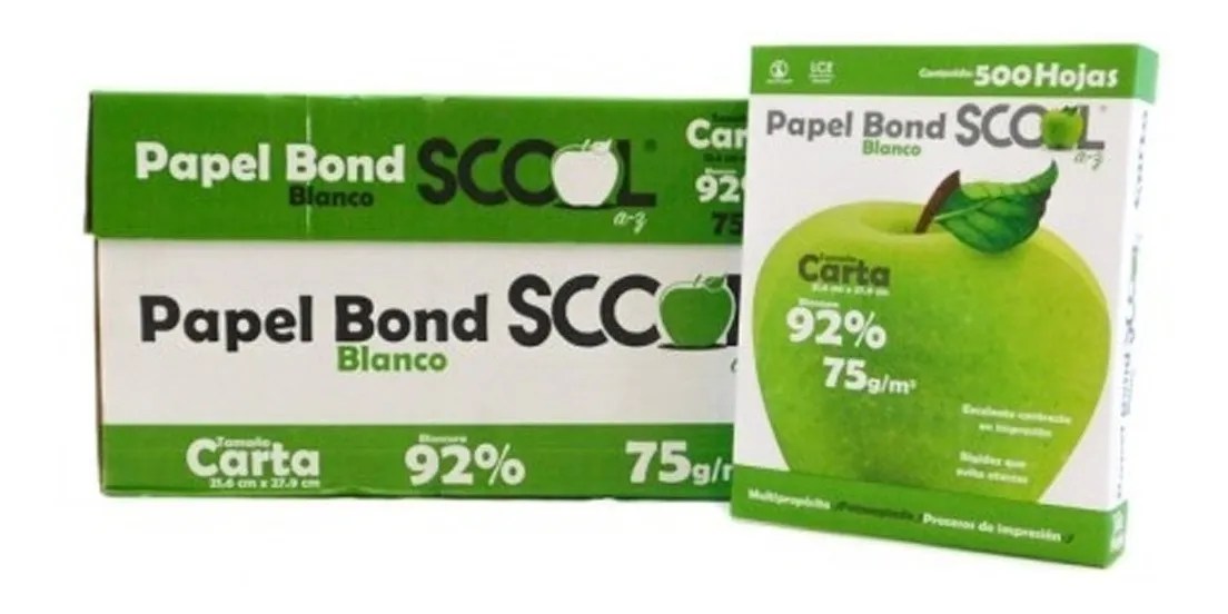 Caja de Hojas Bond A4 Scool Verde Mebuscar México