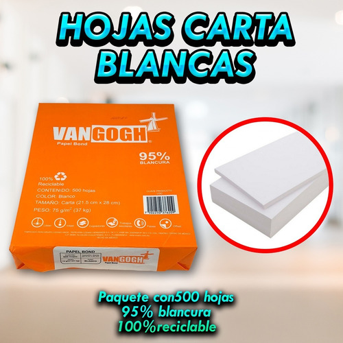 Hojas Blancas Bond Tamaño Carta Van Gogh 95 Blancura en venta en