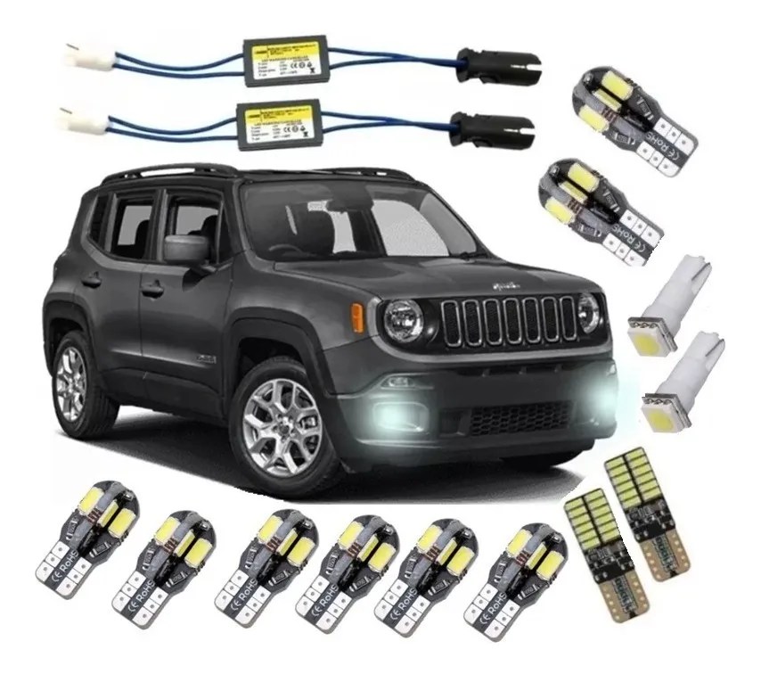 Kit Mega Lampadas Led Interna E Placa Jeep Renegade Acessórios para