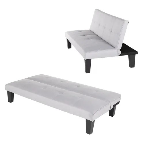 Sofa Cama Individual Plegable Gris Claro Estructura De Madera Eucalipto