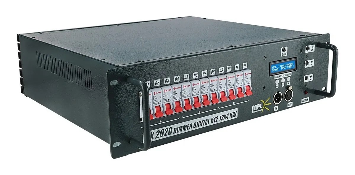 Rack Dimmer Dmx 12 Canais 4000w por Canal Linha Prof Nfe Mebuscar Brasil
