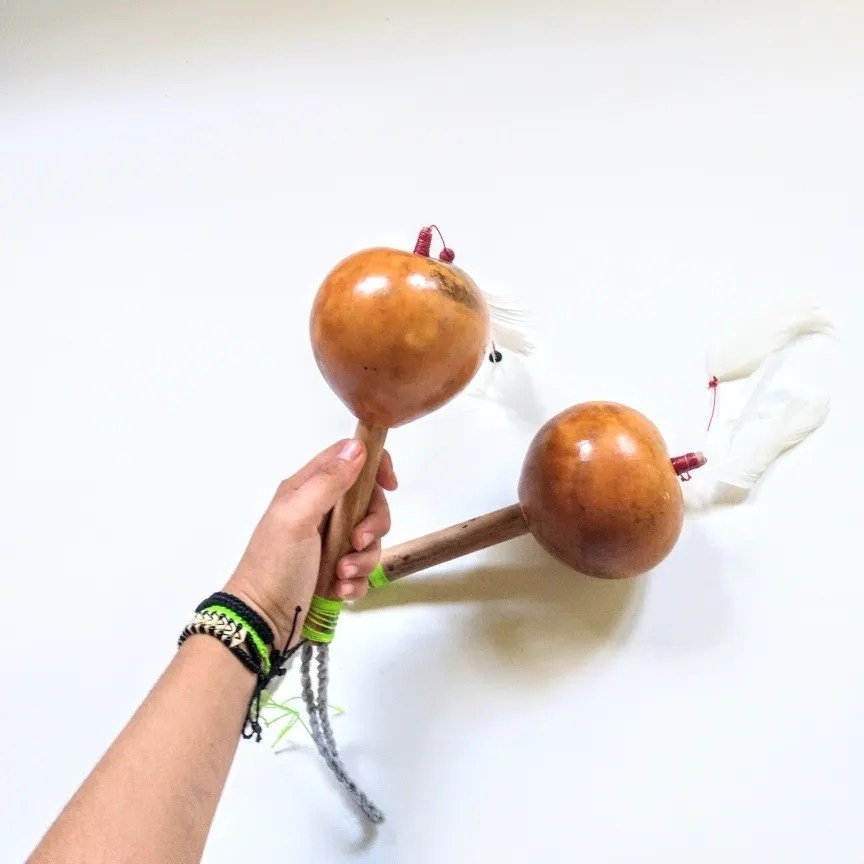 2 Maraca Cabaca Coite Artesanal Indigena Rustica Genuina Mebuscar Brasil