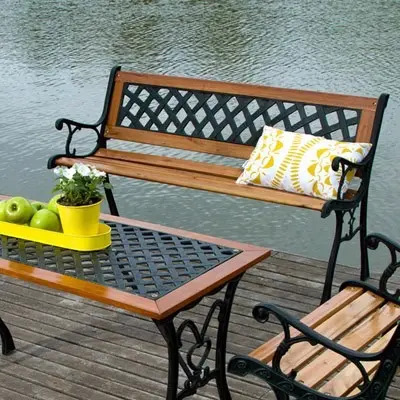 Combo Juego Importado Mesa + 1 Banco 2C Jardin Hierro Madera | Mercadolibre