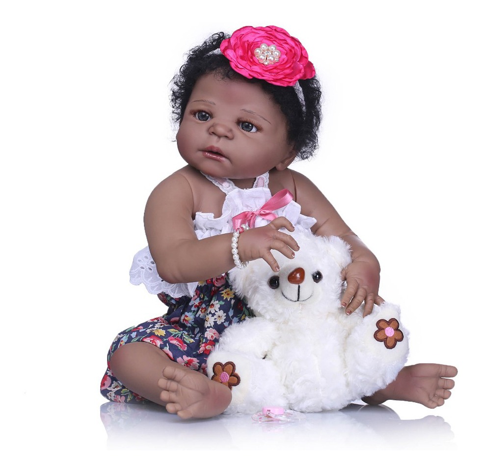 Muñeca Bebe Reborn Girl De 55 Cm, Piel Negra, 100