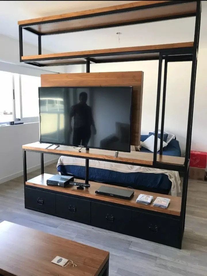 Mueble Rack Tv Led Giratorio Separador De Ambientes Mercado Libre