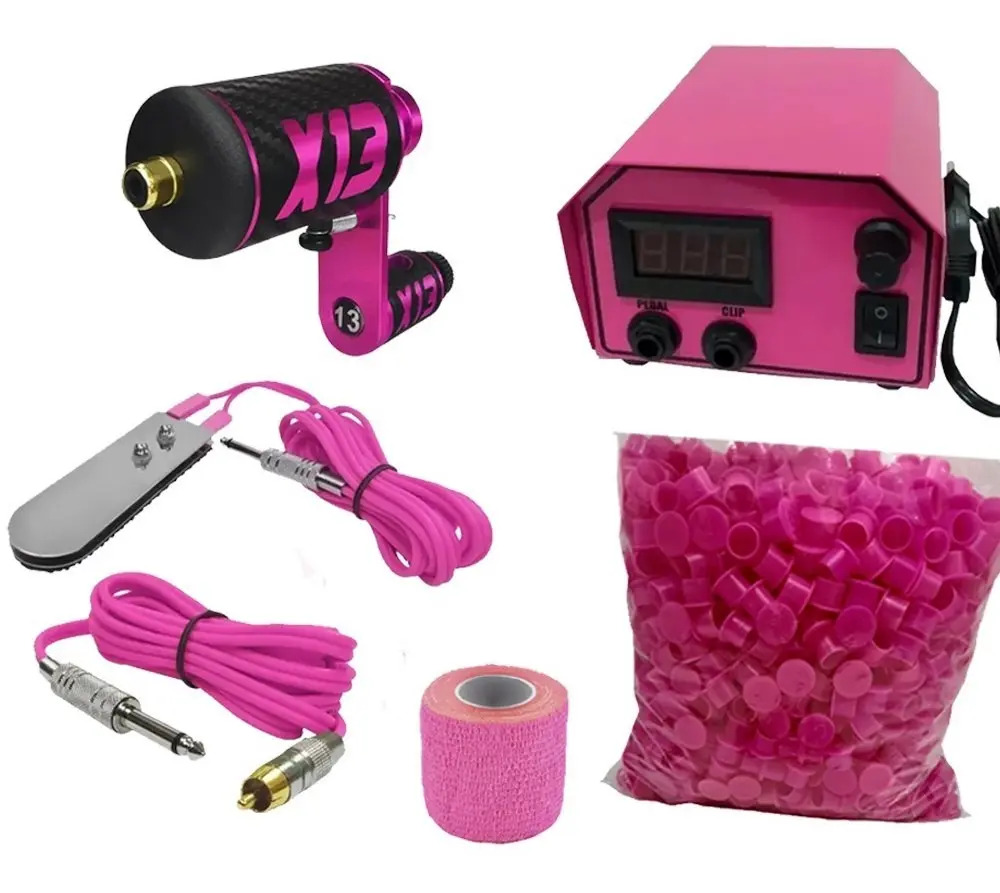 Kits para Tatuagem KIT BÁSICO DE TATUAGEM Tetrapiercing Piercings Kit Maquina De Tatuagem Rotativa X13 Rosa Fonte E Cabo Rca Mercado Livre
