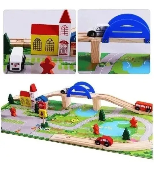 Pista De Autos Con Puente De Madera Juego Montessori Niños Mercado Libre