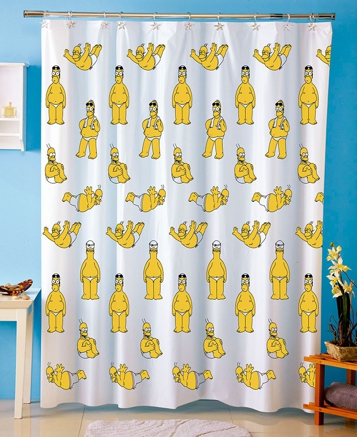 Cortina Baño Los Simpsons Moderna Diseño Original C/ Ganchos Mercado