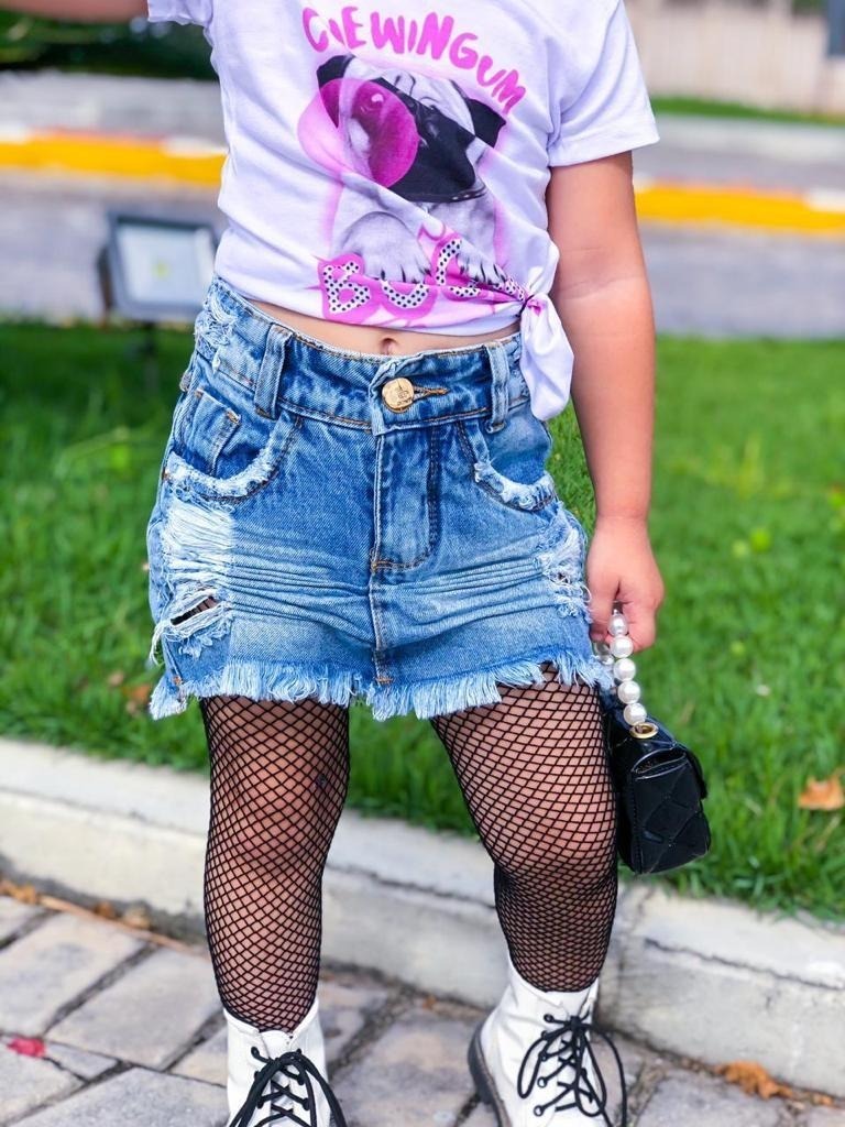 Saia Jeans Botões Blogueirinha Destroyed Mini Diva Infantil Mercado Livre