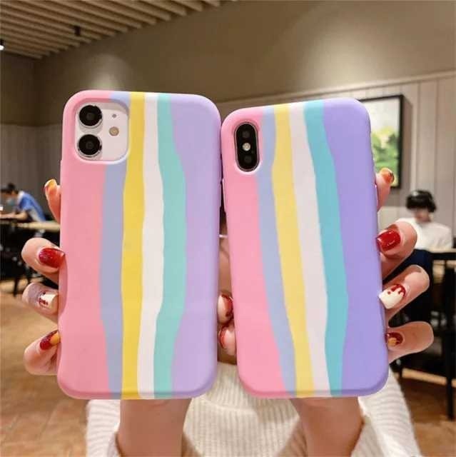 Funda Protector Case Rainbow iPhone Silicón Arcoíris Pastel Meses sin