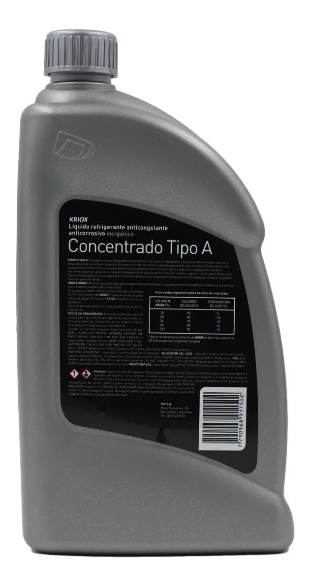 Liquido Refrigerante Anticongelante Ypf Kriox 1 L Mercado