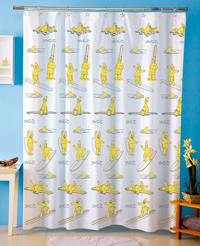 Cortina Baño Los Simpsons Moderna Diseño Original C/ Ganchos Mercado