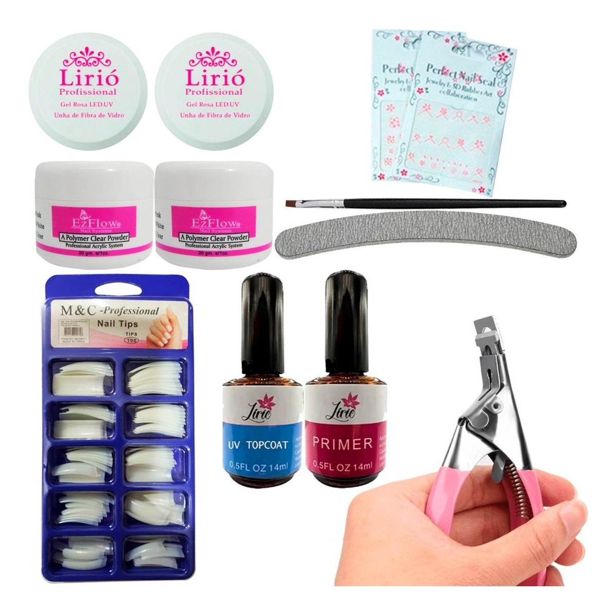 Kit Unha Gel Led Uv Pó Acrílico Primer Top Coat Alicate MercadoLivre