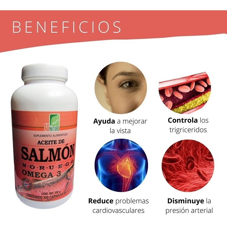 Aceite Del Salmon Noruego Omega 3 All Nature 300 Cápsulas Meses sin