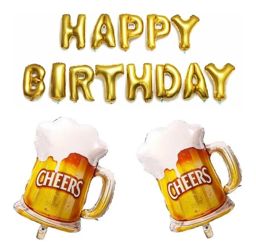 Paquete Fiesta Globo Metalic Happy Birthday + 2 Cervezas Mercado Libre