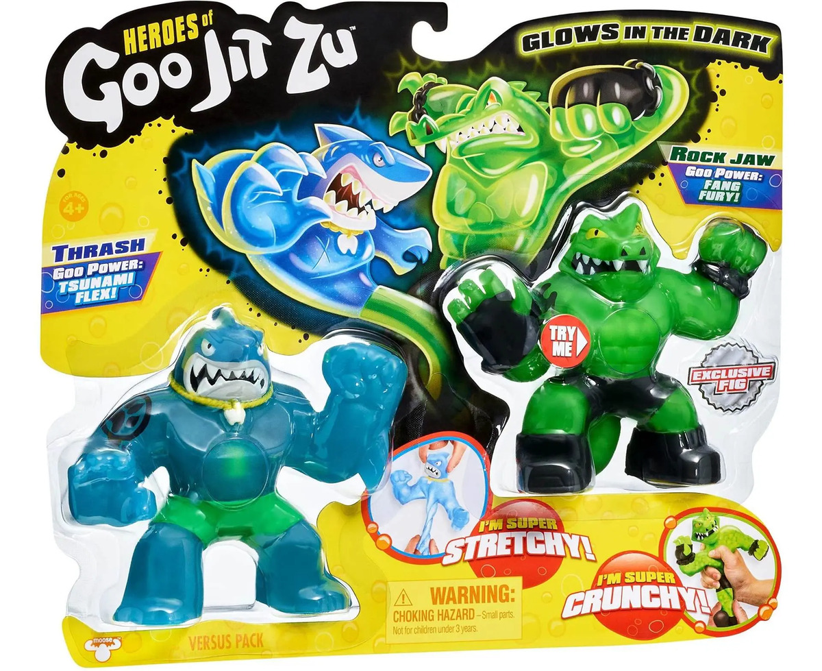 Goo Jit Zu Heroes Muñeco Tiburon Cocodrilo Estirable Brillan Meses