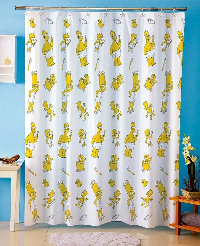 Cortina Baño Los Simpsons Moderna Diseño Original C/ Ganchos Mercado