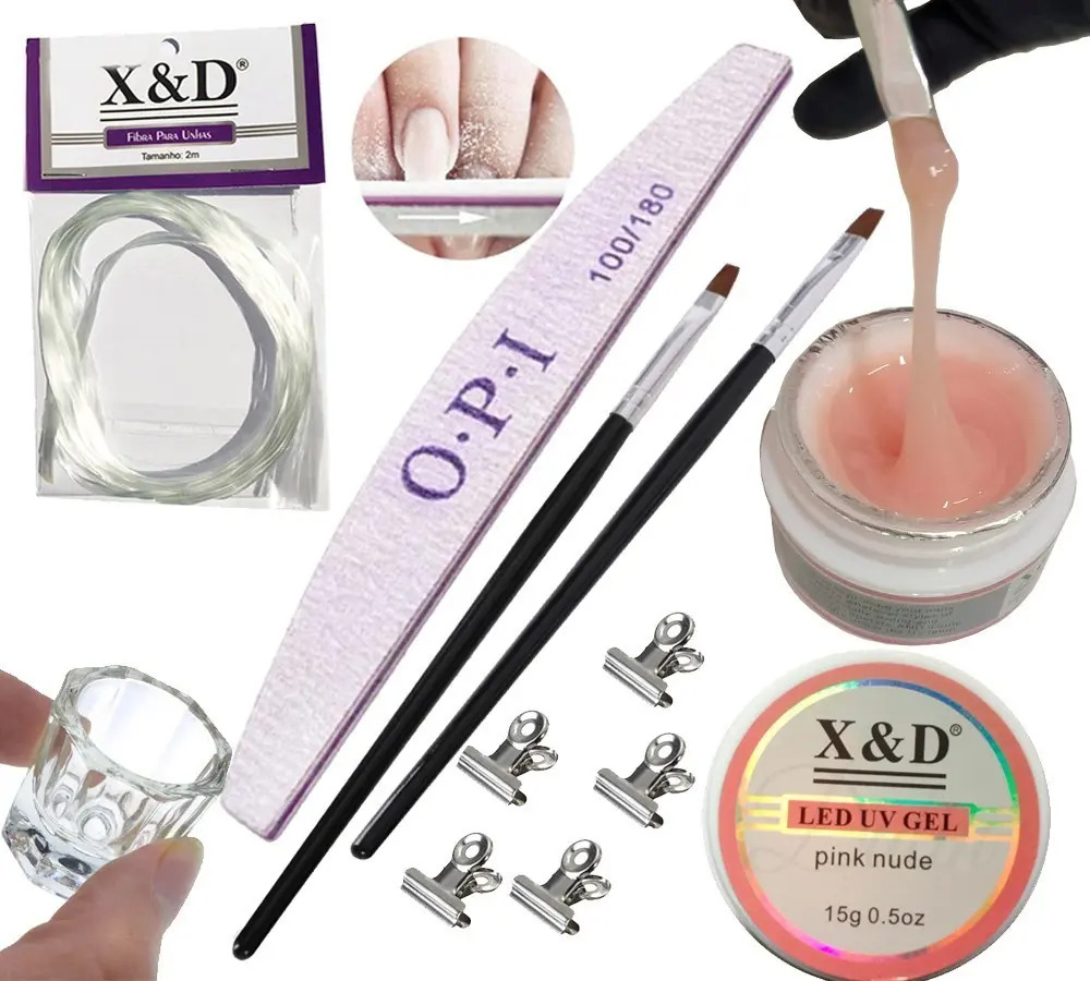Kit Unha Fibra De Vidro Gel Xed Lixa Opi Manicure Iniciante MercadoLivre