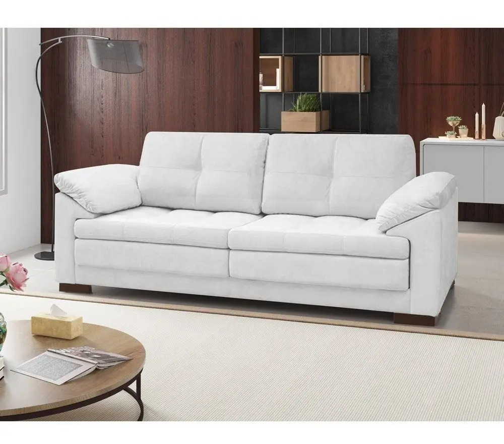 Sofá Retrátil Balli 175cm Couro Natural Branco Scala Decor Mercado
