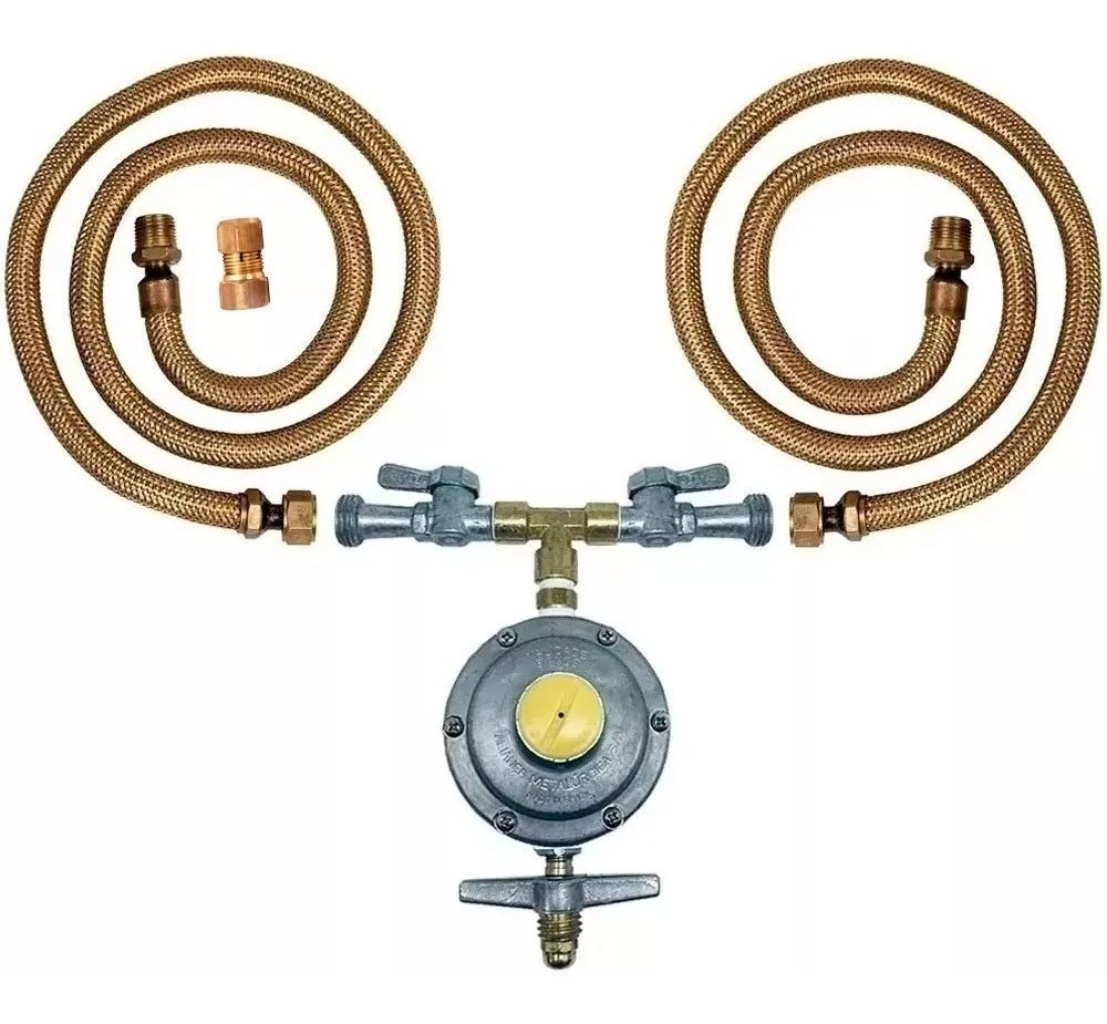 Registro Gás Saída Dupla + 2 Mang 60cm + Adapt Forno Cooktop Mercado