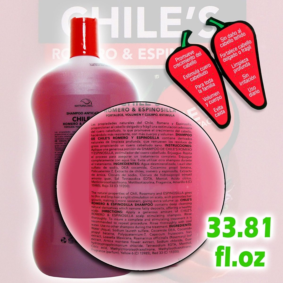 2 Botellas Shampoo Chile's Caida Cabello 2000ml Nattura Labs Mercado